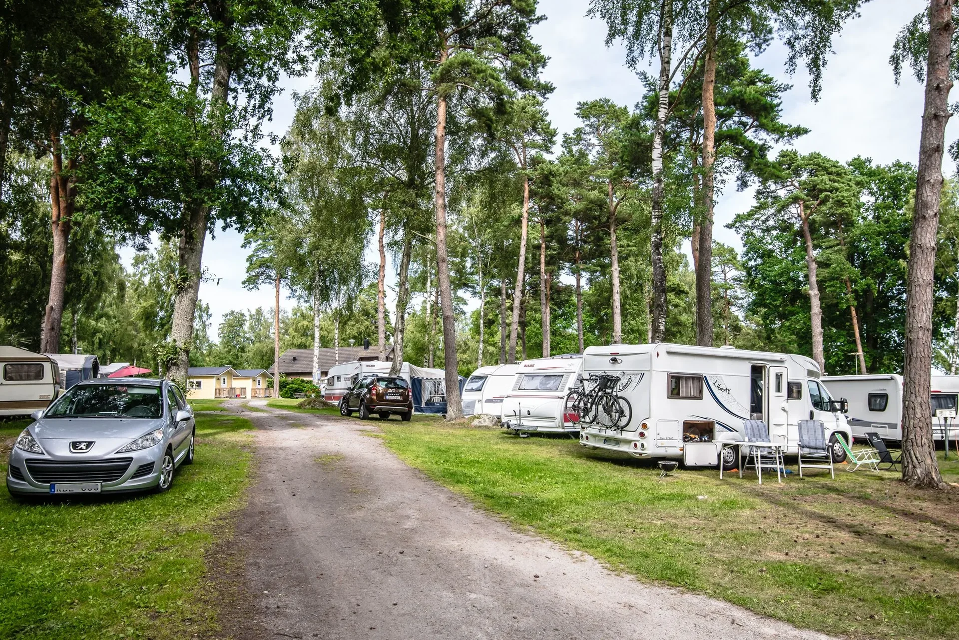 Alholmens Camping med husvagnar och pinjeskogen i Pukavik